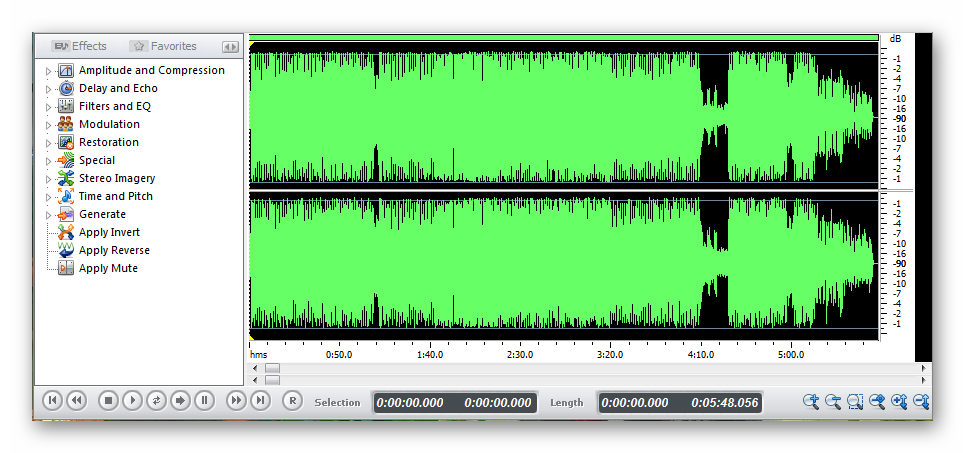Добавление эффектов Swifturn Free Audio Editor